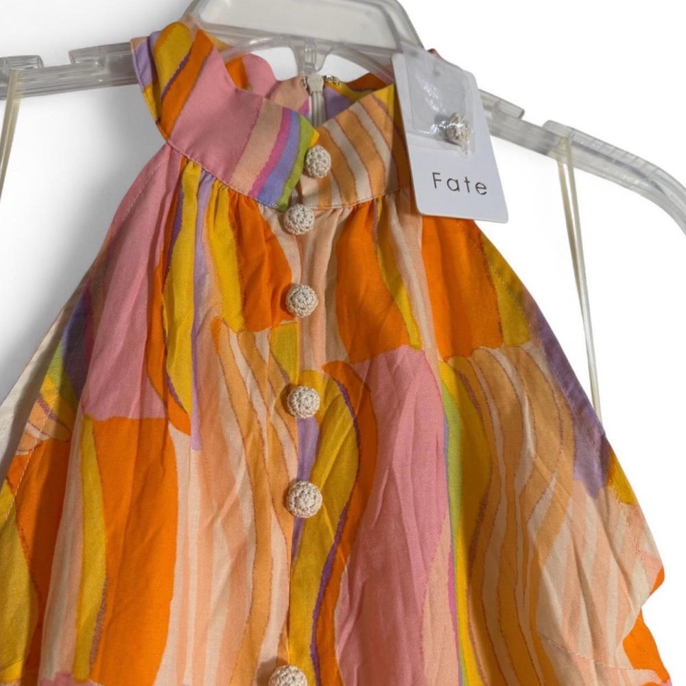 Fate Multicolor Halter Midi Dress in Orange, Pink, Yellow - Picture 3 of 5